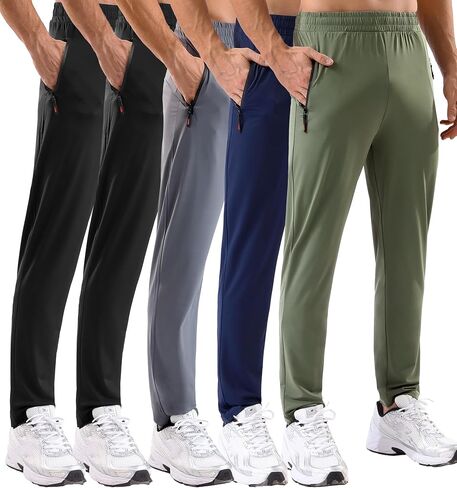 5 Pack Men's Sweatpants with Zipper Pockets Stretch Lightweight Athletic Track Activewear Pants for Men Joggers Running Workout Gym,L in Kuwait