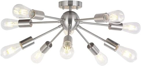 Modern Sputnik Chandelier Lighting 10 Lights Brushed Brass Semi Flush Mount Ceiling Light Gold Mid Century Pendant Lighting by BONLICHT in Saudi Arabia