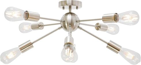 Modern Sputnik Chandelier Lighting 10 Lights Brushed Brass Semi Flush Mount Ceiling Light Gold Mid Century Pendant Lighting by BONLICHT in Saudi Arabia