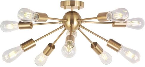 Modern Sputnik Chandelier Lighting 10 Lights Brushed Brass Semi Flush Mount Ceiling Light Gold Mid Century Pendant Lighting by BONLICHT in Saudi Arabia