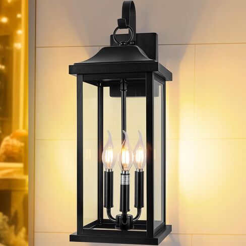 2-Pack 23" Extra Large Outdoor Wall Lights Candelabra 3-Light, IP65 Waterproof Exterior Lights with Clear Glass Front Porch Lanterns Outdoor Wall Sconce Lighting Outside Coach Lights, E12 in Kuwait