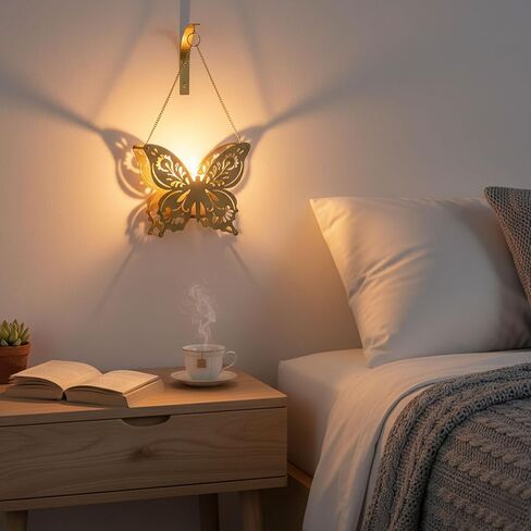 حامل شموع حائط على شكل فراشة من AIM & GGKK، شمعدانات شموع جدارية معدنية، تخريمية عتيقة مع سلسلة، ديكور منزلي لغرفة المعيشة وغرفة النوم والممر in Kuwait