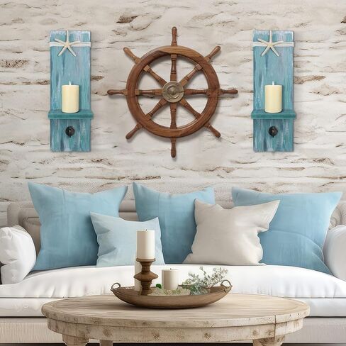 2 Set Starfish Wall Candle Sconces with Towel Hook, Ocean Wall-Mount Candle Holders Coastal Farmhouse Beach Nautical Decorations for Bathroom Hallway Living Room Bedroom Kitchen in Saudi Arabia