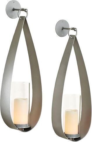 Touch of Class Pharos Wall Sconce Pair Handcrafted Steel - Glass Hurricane - Set of 2 - Metal Sconces Holder for Bedroom, Bathroom, Living Room, Kitchen Walls in Saudi Arabia