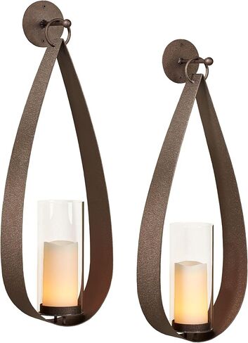 Touch of Class Pharos Wall Sconce Pair Handcrafted Steel - Glass Hurricane - Set of 2 - Metal Sconces Holder for Bedroom, Bathroom, Living Room, Kitchen Walls in Saudi Arabia