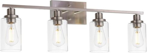 MELUCEE 4 Lights Sconces Wall Lighting Black with Clear Glass Shade, Industrial Bathroom Light Fixtures Vanity Lights Porch Light Fixtures Wall Mount (Patent No.: US D963914 S) in Saudi Arabia