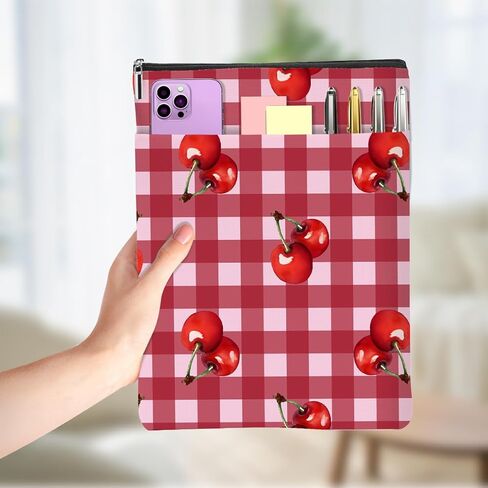 Black Checkered Cherries Book Lovers Gifts,Cheeries Book Sleeve, Books Covers for Paperbacks with Zipper Front Pocket Bookish Accessories Cherry Decor Gifts for Women Girls Birthday Friendship in Saudi Arabia