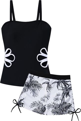 Tankini Swimsuit for Teens Girls Bathing Suits Size 9-16 Bikini Set Cut Out Two Piece Swimwear Swim Shorts in Saudi Arabia