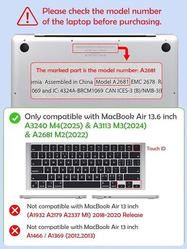 Compatible with 2022-2025 MacBook Air 13 Inch Case with Touch ID, ( Model No. A2681 A3113 ), Smooth Classic Braided Pattern Hard Shell Case with Keyboard Cover & Screen Protector, White. in Kuwait