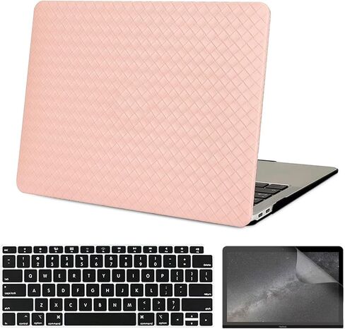 Compatible with 2022-2025 MacBook Air 13 Inch Case with Touch ID, ( Model No. A2681 A3113 ), Smooth Classic Braided Pattern Hard Shell Case with Keyboard Cover & Screen Protector, White. in Kuwait