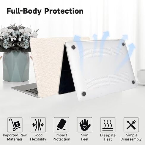 Compatible with 2022-2025 MacBook Air 13 Inch Case with Touch ID, ( Model No. A2681 A3113 ), Smooth Classic Braided Pattern Hard Shell Case with Keyboard Cover & Screen Protector, White. in Kuwait