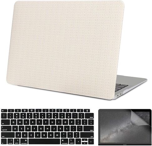 Compatible with 2022-2025 MacBook Air 13 Inch Case with Touch ID, ( Model No. A2681 A3113 ), Smooth Classic Braided Pattern Hard Shell Case with Keyboard Cover & Screen Protector, White. in Kuwait