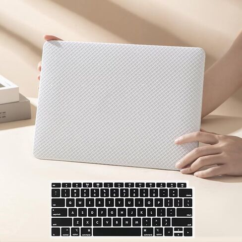 Compatible with 2022-2025 MacBook Air 13 Inch Case with Touch ID, ( Model No. A2681 A3113 ), Smooth Classic Braided Pattern Hard Shell Case with Keyboard Cover & Screen Protector, White. in Kuwait