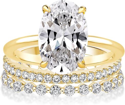 3.5CT Oval Cut Wedding Ring Set for Women, 3 Piece Cubic Zirconia Engagement Ring Set, 14K Yellow Gold Plated S925 Sterling Silver CZ Bridal Jewelry in Saudi Arabia