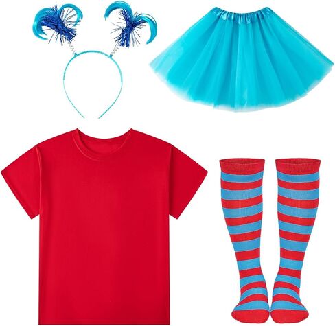Girls Tulle Tutu Accessories Set Red Shirts Blue Tutu Skirt Headband Socks in Saudi Arabia