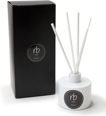 rosbas Cinnamon Vanilla Reed Diffuser Set - Black Glass Bottle - 6 fl oz with Elegant Gift Box - High Performance Fiber Reeds - Handcrafted in USA in Saudi Arabia