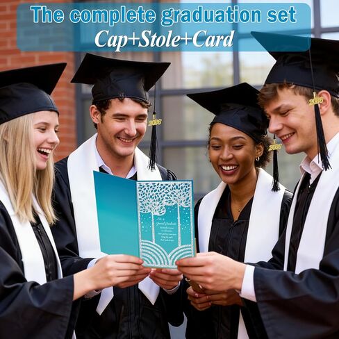 Graduation Cap, White Stole & Graduation Card Set - Adjustable Cap with 2026 Tassel for High School & Bachelor in Saudi Arabia