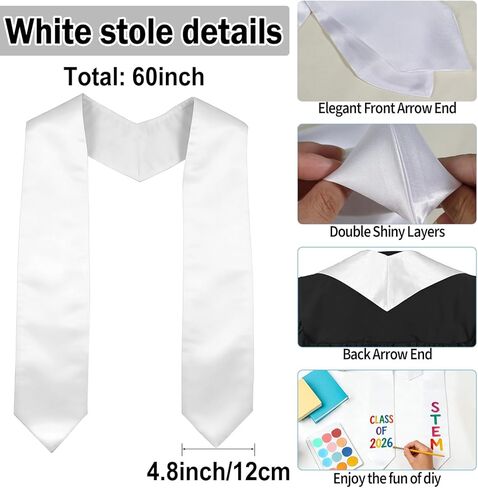 Graduation Cap, White Stole & Graduation Card Set - Adjustable Cap with 2026 Tassel for High School & Bachelor in Saudi Arabia