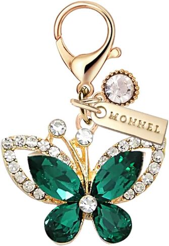 MC596 Little Crystal Butterfly Lobster Clasp 3D Charm for Women with Velvet Bag (Deep Green,1 Piece) in Saudi Arabia