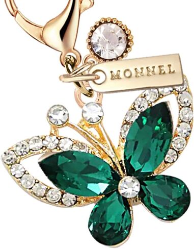 MC596 Little Crystal Butterfly Lobster Clasp 3D Charm for Women with Velvet Bag (Deep Green,1 Piece) in Saudi Arabia