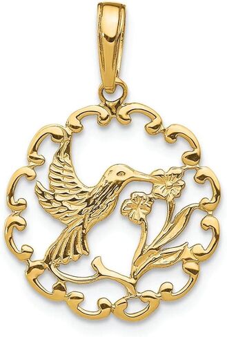 FJC Finejewelers 14k Yellow Gold Hummingbird with Flower in Frame Charm in Saudi Arabia