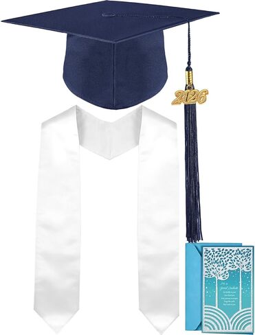 Graduation Cap, White Stole & Graduation Card Set - Adjustable Cap with 2026 Tassel for High School & Bachelor in Saudi Arabia