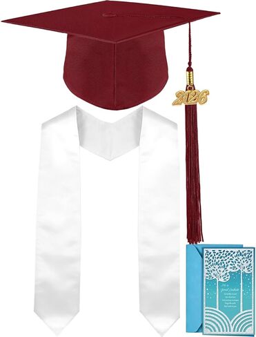 Graduation Cap, White Stole & Graduation Card Set - Adjustable Cap with 2026 Tassel for High School & Bachelor in Saudi Arabia