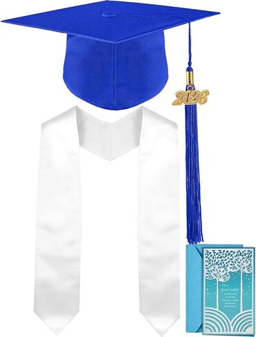 Graduation Cap, White Stole & Graduation Card Set - Adjustable Cap with 2026 Tassel for High School & Bachelor in Saudi Arabia