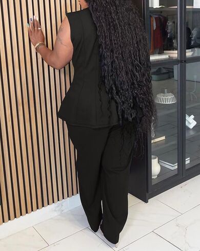 Womens Plus Size 2 Piece Outfits Pants Sets Summer Sleeveless Peplum Tank Tops Wide Leg Pant Suits Matching Sets in Saudi Arabia