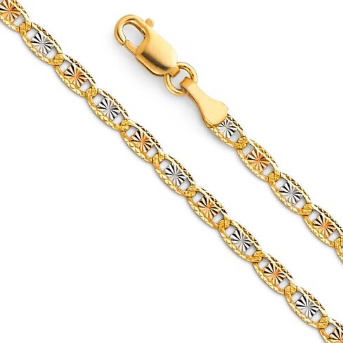 The World Jewelry Center 14k REAL Tri Color/White Gold Solid 4mm, 3mm, 2.5mm, 2mm Diamond Cut Chain Necklace with Lobster Claw Clasp in Saudi Arabia