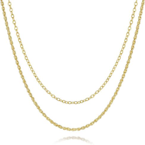 قلادات ذهبية عيار 14 قيراط للنساء سلسلة ذهبية عصرية عيار 14 قيراط للنساء قلادات ذات طبقات للسيدات سلاسل لامعة وأنيقة وقلادة نسائية 18 بوصة + 4 سم in Kuwait