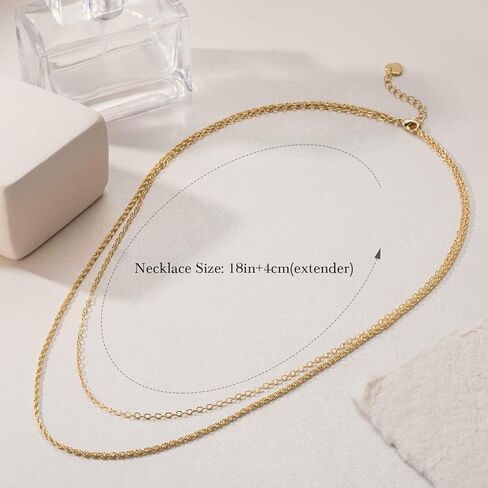 قلادات ذهبية عيار 14 قيراط للنساء سلسلة ذهبية عصرية عيار 14 قيراط للنساء قلادات ذات طبقات للسيدات سلاسل لامعة وأنيقة وقلادة نسائية 18 بوصة + 4 سم in Kuwait