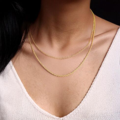 قلادات ذهبية عيار 14 قيراط للنساء سلسلة ذهبية عصرية عيار 14 قيراط للنساء قلادات ذات طبقات للسيدات سلاسل لامعة وأنيقة وقلادة نسائية 18 بوصة + 4 سم in Kuwait