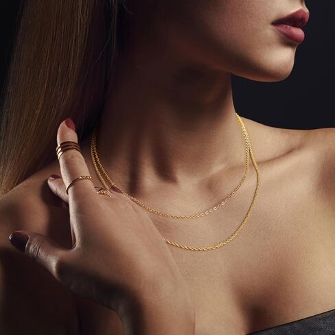 قلادات ذهبية عيار 14 قيراط للنساء سلسلة ذهبية عصرية عيار 14 قيراط للنساء قلادات ذات طبقات للسيدات سلاسل لامعة وأنيقة وقلادة نسائية 18 بوصة + 4 سم in Kuwait
