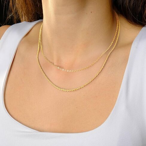 قلادات ذهبية عيار 14 قيراط للنساء سلسلة ذهبية عصرية عيار 14 قيراط للنساء قلادات ذات طبقات للسيدات سلاسل لامعة وأنيقة وقلادة نسائية 18 بوصة + 4 سم in Kuwait