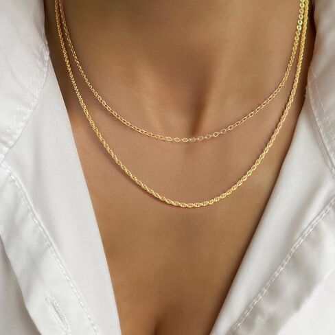 قلادات ذهبية عيار 14 قيراط للنساء سلسلة ذهبية عصرية عيار 14 قيراط للنساء قلادات ذات طبقات للسيدات سلاسل لامعة وأنيقة وقلادة نسائية 18 بوصة + 4 سم in Kuwait