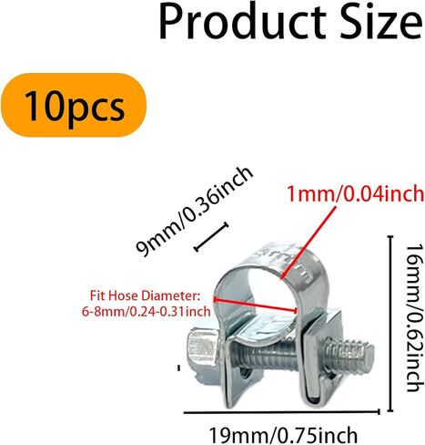 10Pcs 6-8mm Mini Fuel Injection Hose Clamps, Zinc Plated Stainless Steel Fuel Line Pipe Clips for Automotive, Gas and Diesel Lines in Saudi Arabia