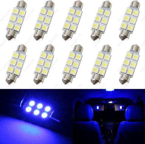 39MM 6-SMD 5050 اكليل قبة خريطة الداخلية LED مصابيح كهربائية مصباح ل C5W DE3425 6411 6423 (10 قطع) (أزرق) in Kuwait