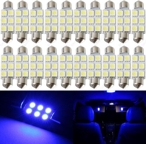 39MM 6-SMD 5050 اكليل قبة خريطة الداخلية LED مصابيح كهربائية مصباح ل C5W DE3425 6411 6423 (10 قطع) (أزرق) in Kuwait