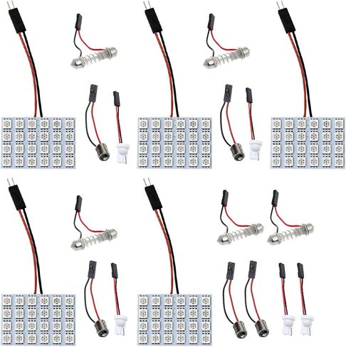 5-Pack 5050 24SMD LED Panel Dome Light, 12V Vehicle Reading Plate Lamp with T10 Adapter BA9S Festoon Adapter, Automotive Interior Roof Ceiling Wired Lamp, Universal Fit (White) in Saudi Arabia