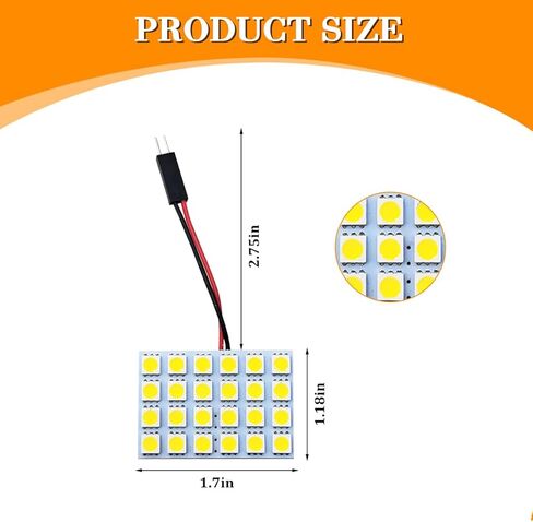 5-Pack 5050 24SMD LED Panel Dome Light, 12V Vehicle Reading Plate Lamp with T10 Adapter BA9S Festoon Adapter, Automotive Interior Roof Ceiling Wired Lamp, Universal Fit (White) in Saudi Arabia