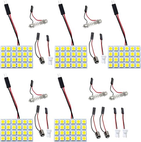 5-Pack 5050 24SMD LED Panel Dome Light, 12V Vehicle Reading Plate Lamp with T10 Adapter BA9S Festoon Adapter, Automotive Interior Roof Ceiling Wired Lamp, Universal Fit (White) in Saudi Arabia