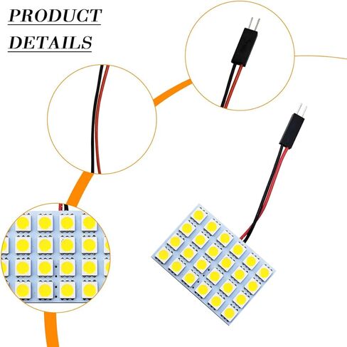 5-Pack 5050 24SMD LED Panel Dome Light, 12V Vehicle Reading Plate Lamp with T10 Adapter BA9S Festoon Adapter, Automotive Interior Roof Ceiling Wired Lamp, Universal Fit (White) in Saudi Arabia