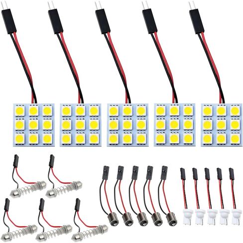 5-Pack 5050 24SMD LED Panel Dome Light, 12V Vehicle Reading Plate Lamp with T10 Adapter BA9S Festoon Adapter, Automotive Interior Roof Ceiling Wired Lamp, Universal Fit (White) in Saudi Arabia