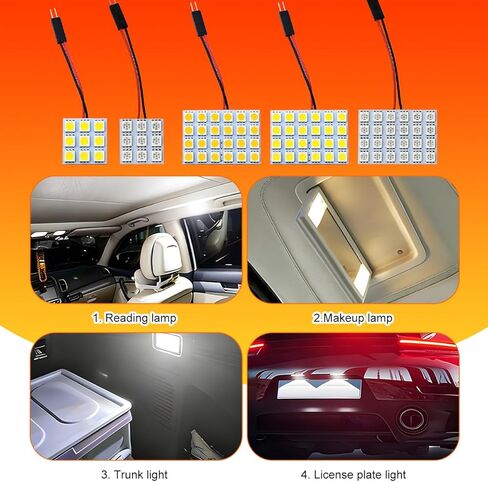 5-Pack 5050 24SMD LED Panel Dome Light, 12V Vehicle Reading Plate Lamp with T10 Adapter BA9S Festoon Adapter, Automotive Interior Roof Ceiling Wired Lamp, Universal Fit (White) in Saudi Arabia