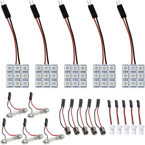 5-Pack 5050 24SMD LED Panel Dome Light, 12V Vehicle Reading Plate Lamp with T10 Adapter BA9S Festoon Adapter, Automotive Interior Roof Ceiling Wired Lamp, Universal Fit (White) in Saudi Arabia