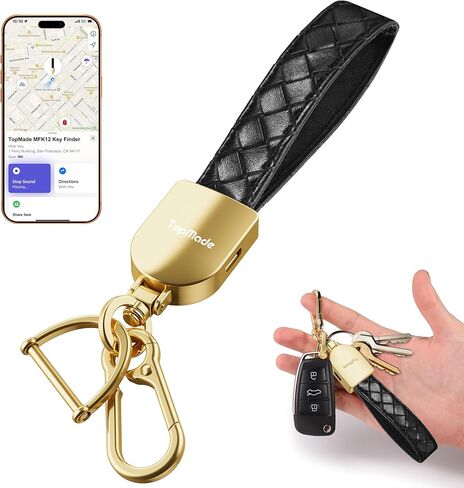 سلسلة مفاتيح TopMade، تعمل مع Apple Find My، سلاسل مفاتيح سيارة جلدية فاخرة مصنوعة يدويًا للنساء والرجال، علامة تعقب ذكية، مكتشف مفاتيح مضاد لفقدان، حامل مفتاح عالمي، IP67 مقاوم للماء، أسود in Kuwait