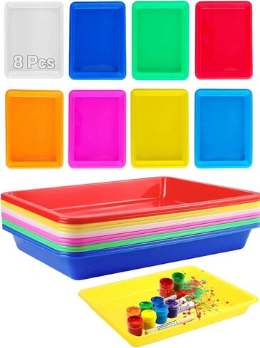 8 Pack Plastic Art Trays 10.9'' x 8.3'' x 1.2'', 8 Colors Activity Crafts Tray Serving Tray Organizer Tray for Kids School Classroom DIY Projects, Painting, Jewelry, Beads, Home Organizing Supply in Kuwait