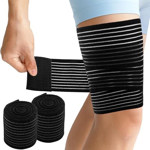 قطعتان من لفافات ضغط أوتار الركبة والفخذ، كم ضاغط للفخذ قابل للتعديل، دعم رباعي وفخذ للرجال والنساء، كم ضمادة ضغط متعددة الاستخدامات للفخذ والركبة والساق والذراع in Kuwait