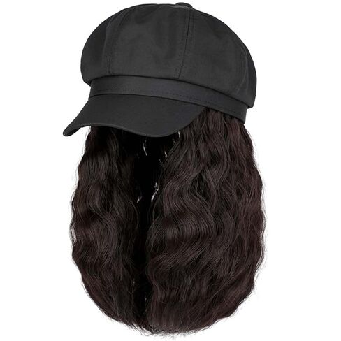 YEKEYI Beret Hat with Hair Newsboy Cap with Bob Hair Extensions Hat Wig Visor Beret Short Curly Wavy Hairpiece for Women in Saudi Arabia